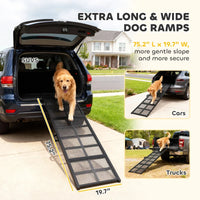 HKM-2800189 Folding Dog Car Ramp - Extra Long 75.2", Non-Slip Surface for Large & Senior Pets, Portable Design