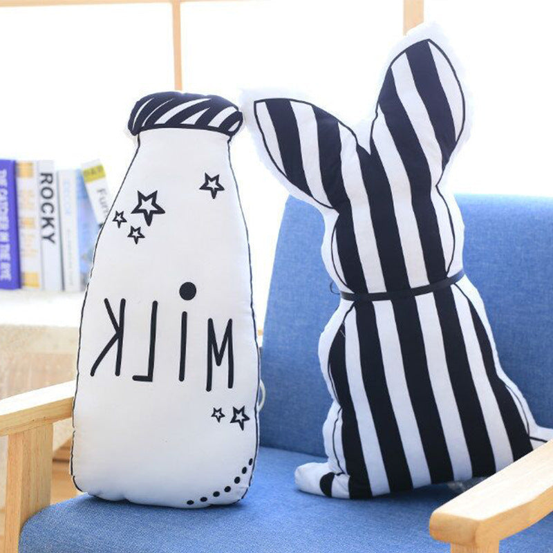 HKM-280019 Animal Plush Doll Pillow with Rabbit and Bottle Design - Soft PP Cotton Cushion for Kids