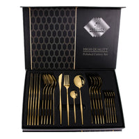 HKM-280083 24-Piece Gold Stainless Steel Flatware Set with Gift Box for Parties and Weddings