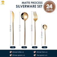 HKM-280083 24-Piece Gold Stainless Steel Flatware Set with Gift Box for Parties and Weddings