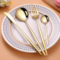 HKM-280083 24-Piece Gold Stainless Steel Flatware Set with Gift Box for Parties and Weddings