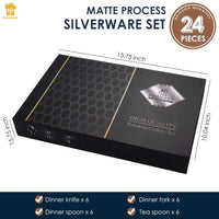 HKM-280083 24-Piece Gold Stainless Steel Flatware Set with Gift Box for Parties and Weddings