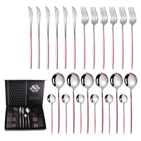 HKM-280083 24-Piece Gold Stainless Steel Flatware Set with Gift Box for Parties and Weddings