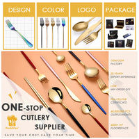 HKM-280083 24-Piece Gold Stainless Steel Flatware Set with Gift Box for Parties and Weddings