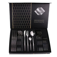 HKM-280083 24-Piece Gold Stainless Steel Flatware Set with Gift Box for Parties and Weddings