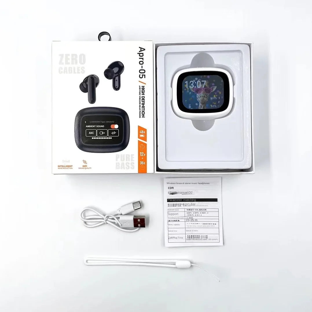 HKM-280211 Wireless In-Ear Headset with Smart Screen and Blue LED Battery Indicator – Noise Reduction for Clear Calls
