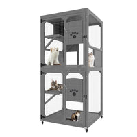 HKM-2805437 Outdoor Cat Enclosure with Window Access, 4-Tier Cat House on Wheels, Waterproof Roof, Large Space for Multiple Cats