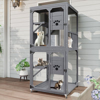 HKM-2805437 Outdoor Cat Enclosure with Window Access, 4-Tier Cat House on Wheels, Waterproof Roof, Large Space for Multiple Cats