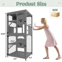 HKM-2805437 Outdoor Cat Enclosure with Window Access, 4-Tier Cat House on Wheels, Waterproof Roof, Large Space for Multiple Cats