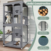 HKM-2805437 Outdoor Cat Enclosure with Window Access, 4-Tier Cat House on Wheels, Waterproof Roof, Large Space for Multiple Cats