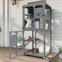 HKM-2805437 Outdoor Cat Enclosure with Window Access, 4-Tier Cat House on Wheels, Waterproof Roof, Large Space for Multiple Cats