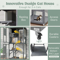 HKM-2805437 Outdoor Cat Enclosure with Window Access, 4-Tier Cat House on Wheels, Waterproof Roof, Large Space for Multiple Cats