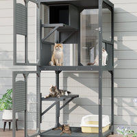 HKM-2805437 Outdoor Cat Enclosure with Window Access, 4-Tier Cat House on Wheels, Waterproof Roof, Large Space for Multiple Cats