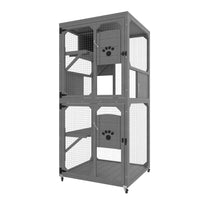 HKM-2805437 Outdoor Cat Enclosure with Window Access, 4-Tier Cat House on Wheels, Waterproof Roof, Large Space for Multiple Cats