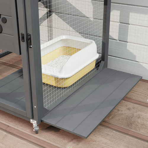 HKM-2805437 Outdoor Cat Enclosure with Window Access, 4-Tier Cat House on Wheels, Waterproof Roof, Large Space for Multiple Cats