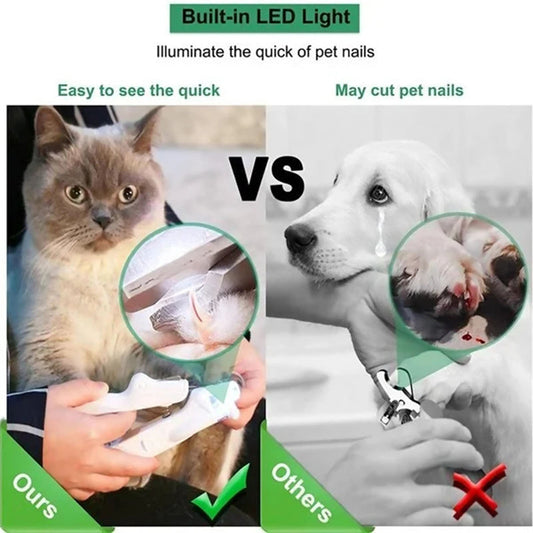 HKM-2805565 LED Light Pet Nail Clippers for Small Dogs and Cats - Stainless Steel Nail Trimmer with Built-in Nail File and Collection Design