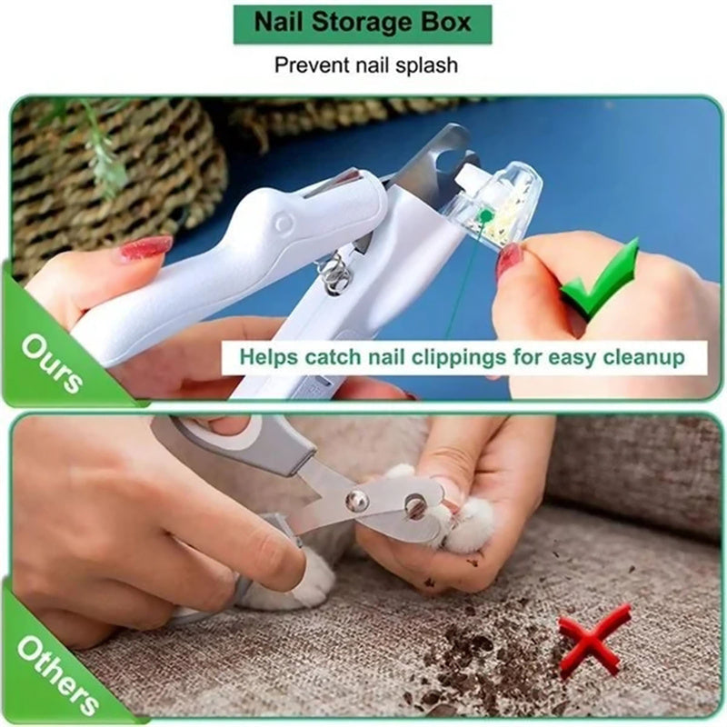 HKM-2805565 LED Light Pet Nail Clippers for Small Dogs and Cats - Stainless Steel Nail Trimmer with Built-in Nail File and Collection Design