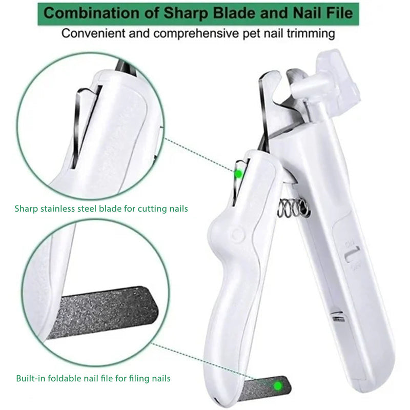 HKM-2805565 LED Light Pet Nail Clippers for Small Dogs and Cats - Stainless Steel Nail Trimmer with Built-in Nail File and Collection Design