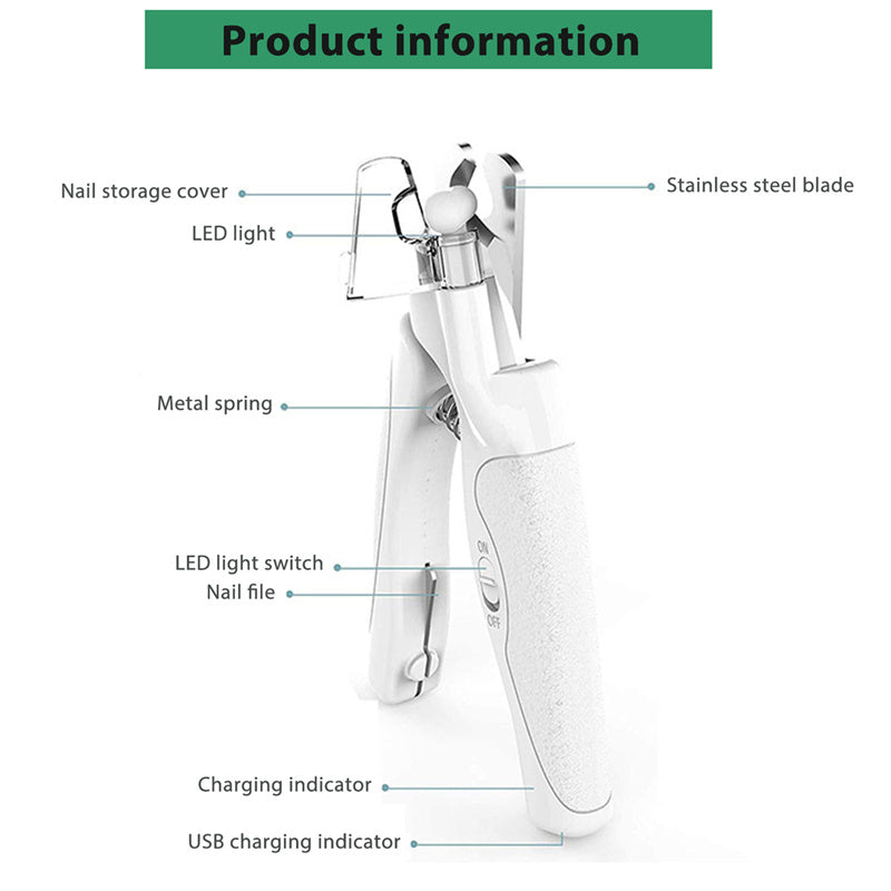 HKM-2805565 LED Light Pet Nail Clippers for Small Dogs and Cats - Stainless Steel Nail Trimmer with Built-in Nail File and Collection Design