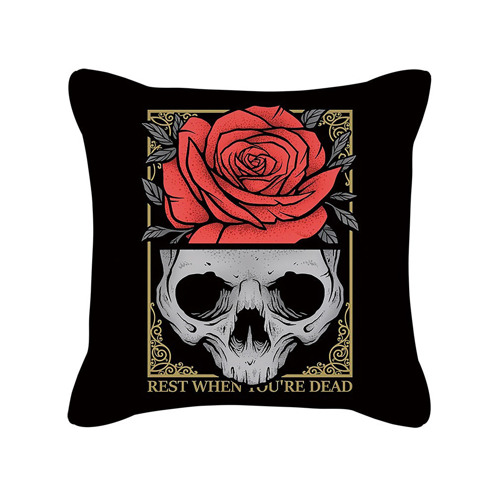 HKM-280595 Skull Print Super Soft Polyester Square Pillow Cushion Cover 45x45cm