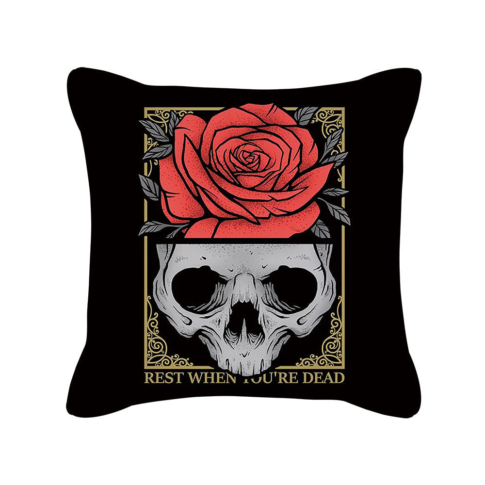 HKM-280595 Skull Print Super Soft Polyester Square Pillow Cushion Cover 45x45cm
