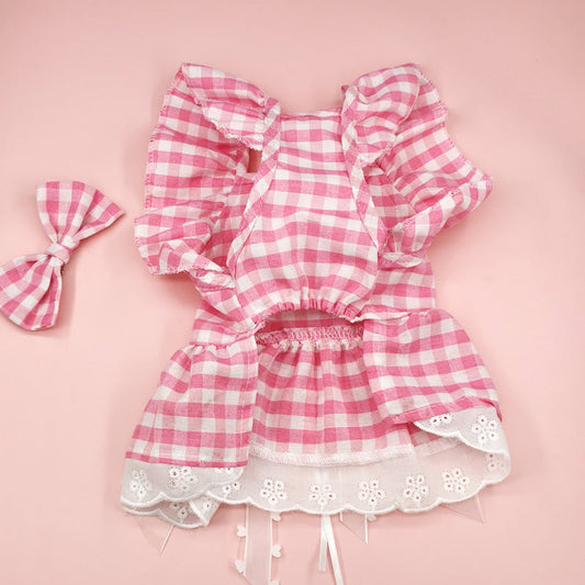 HKM-2806333 Lace Princess Plaid Gauze Skirt for Dogs in Black Daisy, Pink Daisy, and Pink Plaid Bow