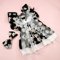 HKM-2806333 Lace Princess Plaid Gauze Skirt for Dogs in Black Daisy, Pink Daisy, and Pink Plaid Bow