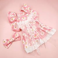HKM-2806333 Lace Princess Plaid Gauze Skirt for Dogs in Black Daisy, Pink Daisy, and Pink Plaid Bow