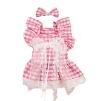 HKM-2806333 Lace Princess Plaid Gauze Skirt for Dogs in Black Daisy, Pink Daisy, and Pink Plaid Bow