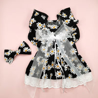 HKM-2806333 Lace Princess Plaid Gauze Skirt for Dogs in Black Daisy, Pink Daisy, and Pink Plaid Bow