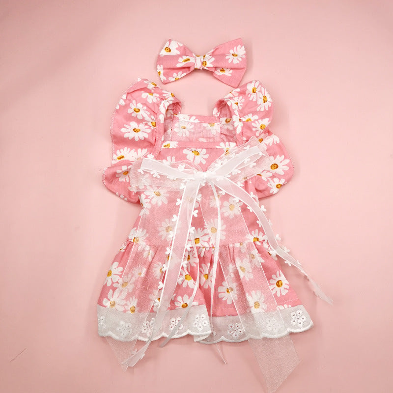 HKM-2806333 Lace Princess Plaid Gauze Skirt for Dogs in Black Daisy, Pink Daisy, and Pink Plaid Bow