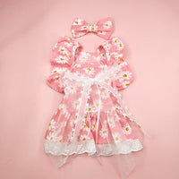 HKM-2806333 Lace Princess Plaid Gauze Skirt for Dogs in Black Daisy, Pink Daisy, and Pink Plaid Bow
