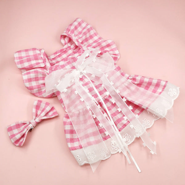 HKM-2806333 Lace Princess Plaid Gauze Skirt for Dogs in Black Daisy, Pink Daisy, and Pink Plaid Bow