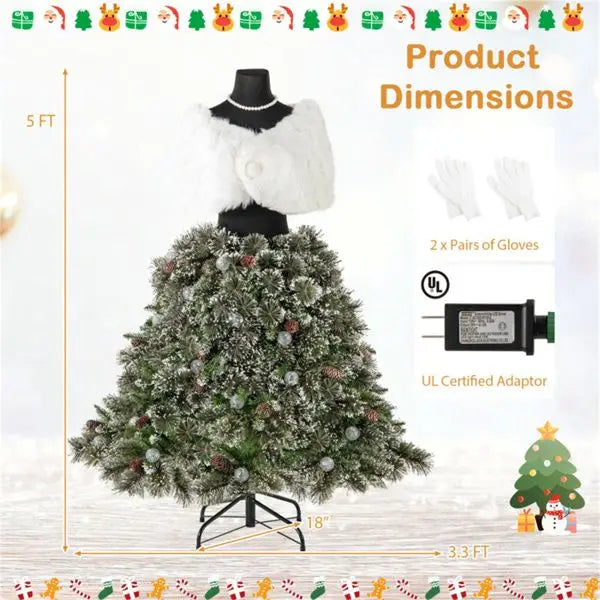HKM-280659 5 FT Pre-Lit Artificial Christmas Mannequin Tree - Elegant Holiday Decor