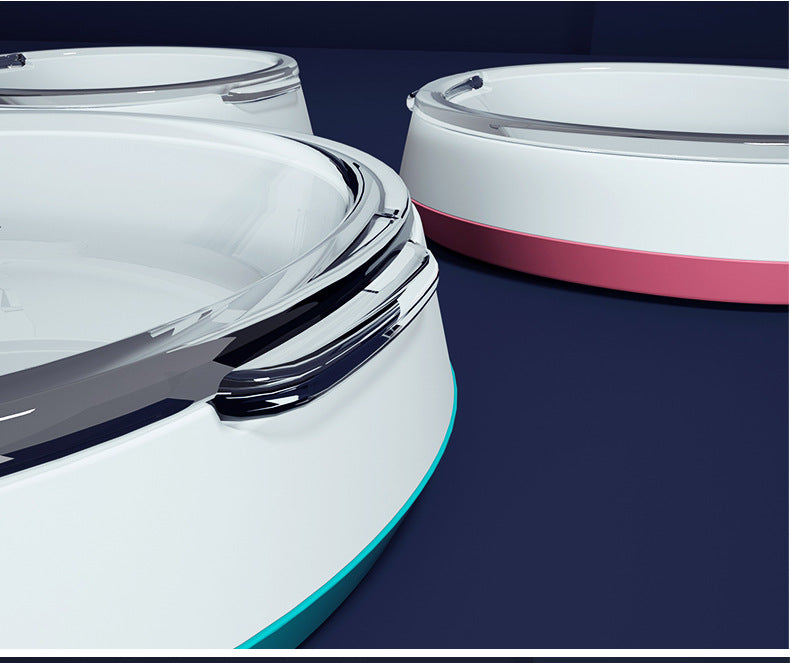 HKM-2807741 Stylish Glass Pet Bowl with ABS Base - 160ml Water, 100g Grain Capacity, 16cm x 13.5cm x 4cm