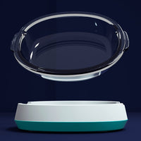 HKM-2807741 Stylish Glass Pet Bowl with ABS Base - 160ml Water, 100g Grain Capacity, 16cm x 13.5cm x 4cm