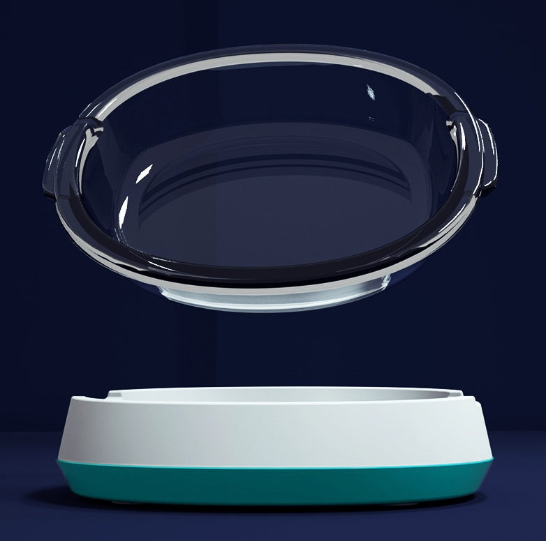 HKM-2807741 Stylish Glass Pet Bowl with ABS Base - 160ml Water, 100g Grain Capacity, 16cm x 13.5cm x 4cm
