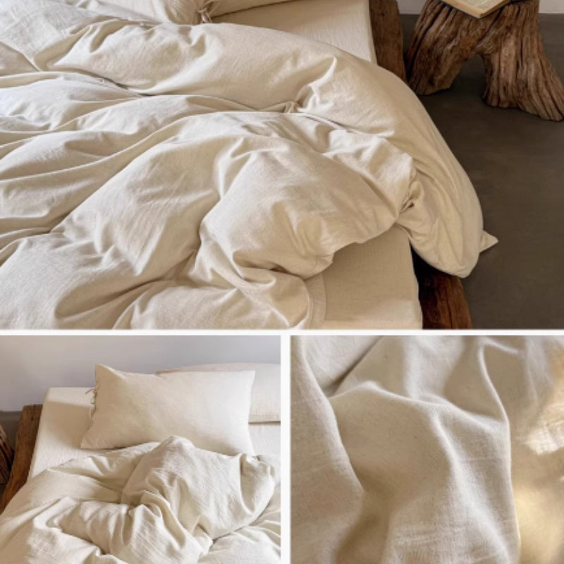 HKM-281043 Japanese Design Linen Cotton Quilt Cover Set - Skin-Friendly Fabric, 80% Cotton, 20% Linen, Three-Piece and Four-Piece Options