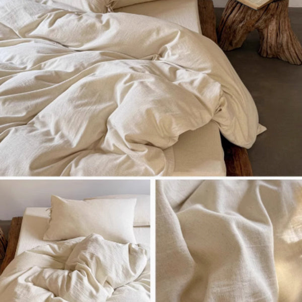 HKM-281043 Japanese Design Linen Cotton Quilt Cover Set - Skin-Friendly Fabric, 80% Cotton, 20% Linen, Three-Piece and Four-Piece Options
