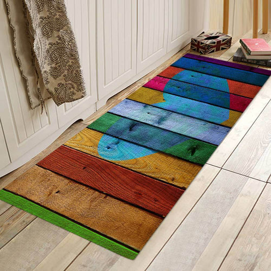 HKM-281043 Wood Grain Pattern Anti-Slip Polyester Floor Mat for Home, Bedroom, Living Room, and Bathroom