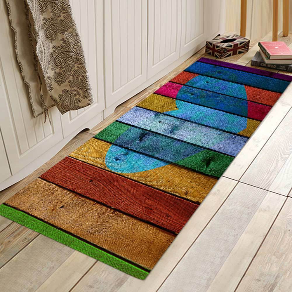 HKM-281043 Wood Grain Pattern Anti-Slip Polyester Floor Mat for Home, Bedroom, Living Room, and Bathroom