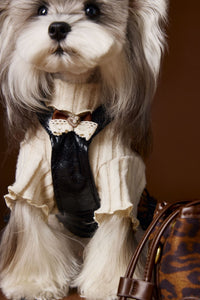 HKM-2812093 Casual Lace Bow Bottoming Shirt for Small Dogs - Coffee and Beige, Multiple Sizes Available
