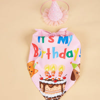 HKM-2812349 Creative Printing Dog Birthday Hat and Drool Towel Accessories Set - Triangular Binder with Cartoon Patterns in Blue and Pink