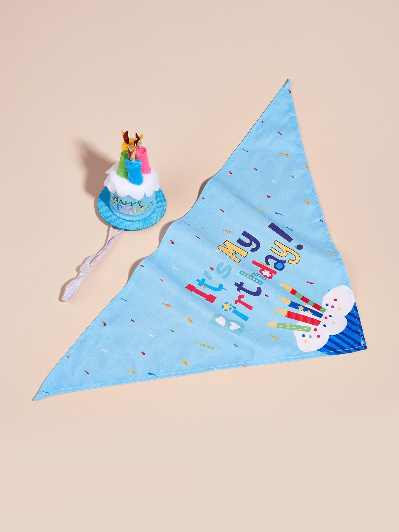 HKM-2812349 Creative Printing Dog Birthday Hat and Drool Towel Accessories Set - Triangular Binder with Cartoon Patterns in Blue and Pink