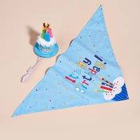 HKM-2812349 Creative Printing Dog Birthday Hat and Drool Towel Accessories Set - Triangular Binder with Cartoon Patterns in Blue and Pink