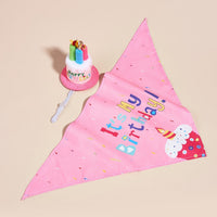 HKM-2812349 Creative Printing Dog Birthday Hat and Drool Towel Accessories Set - Triangular Binder with Cartoon Patterns in Blue and Pink