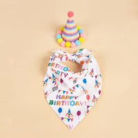 HKM-2812349 Creative Printing Dog Birthday Hat and Drool Towel Accessories Set - Triangular Binder with Cartoon Patterns in Blue and Pink