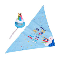 HKM-2812349 Creative Printing Dog Birthday Hat and Drool Towel Accessories Set - Triangular Binder with Cartoon Patterns in Blue and Pink