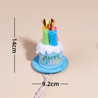 HKM-2812349 Creative Printing Dog Birthday Hat and Drool Towel Accessories Set - Triangular Binder with Cartoon Patterns in Blue and Pink