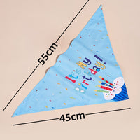 HKM-2812349 Creative Printing Dog Birthday Hat and Drool Towel Accessories Set - Triangular Binder with Cartoon Patterns in Blue and Pink